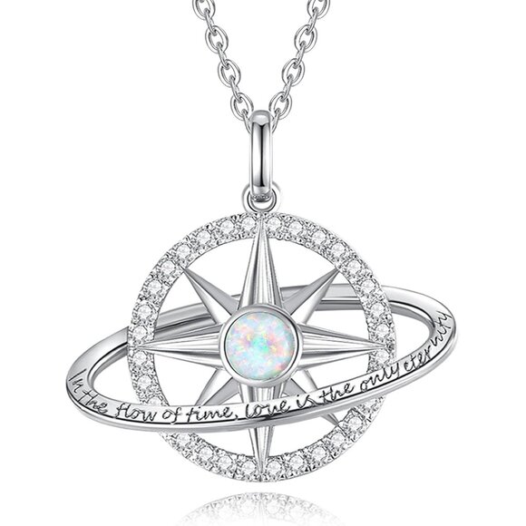 FANCIME October Birthstone Necklace Sterling Silver Compass Star Pendant - Picture 1 of 6